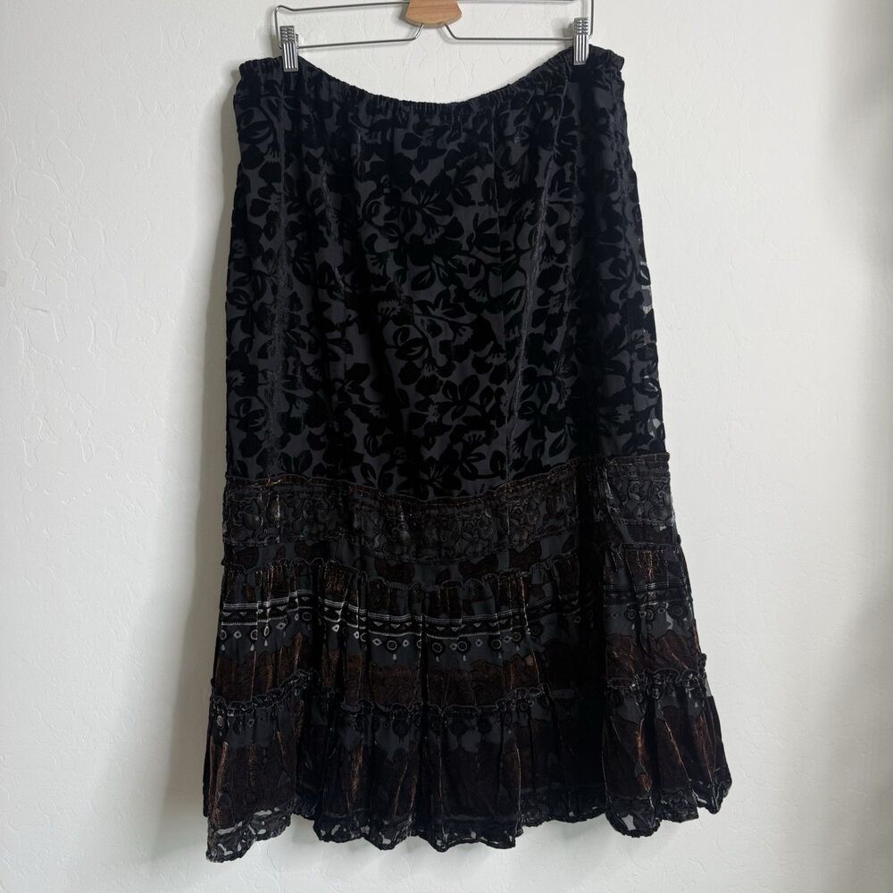 Bob Mackie Vintage XL Velvet Burnout Maxi Skirt Whimsigoth Forest Fairy Grunge